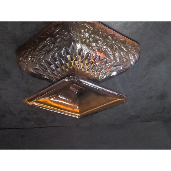 Indiana Amber Carnival Glass Bowl, Pedestal Dessert, Diamond Glassware, Set of 4 - Picture 10 of 10